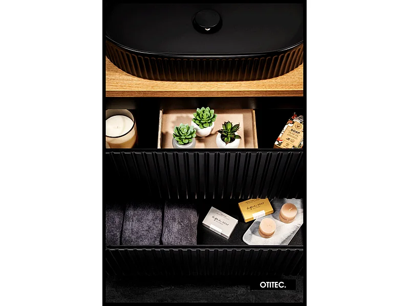 Meuble sous vasque de 60 cm - Noir - 2 portes - VOLTA