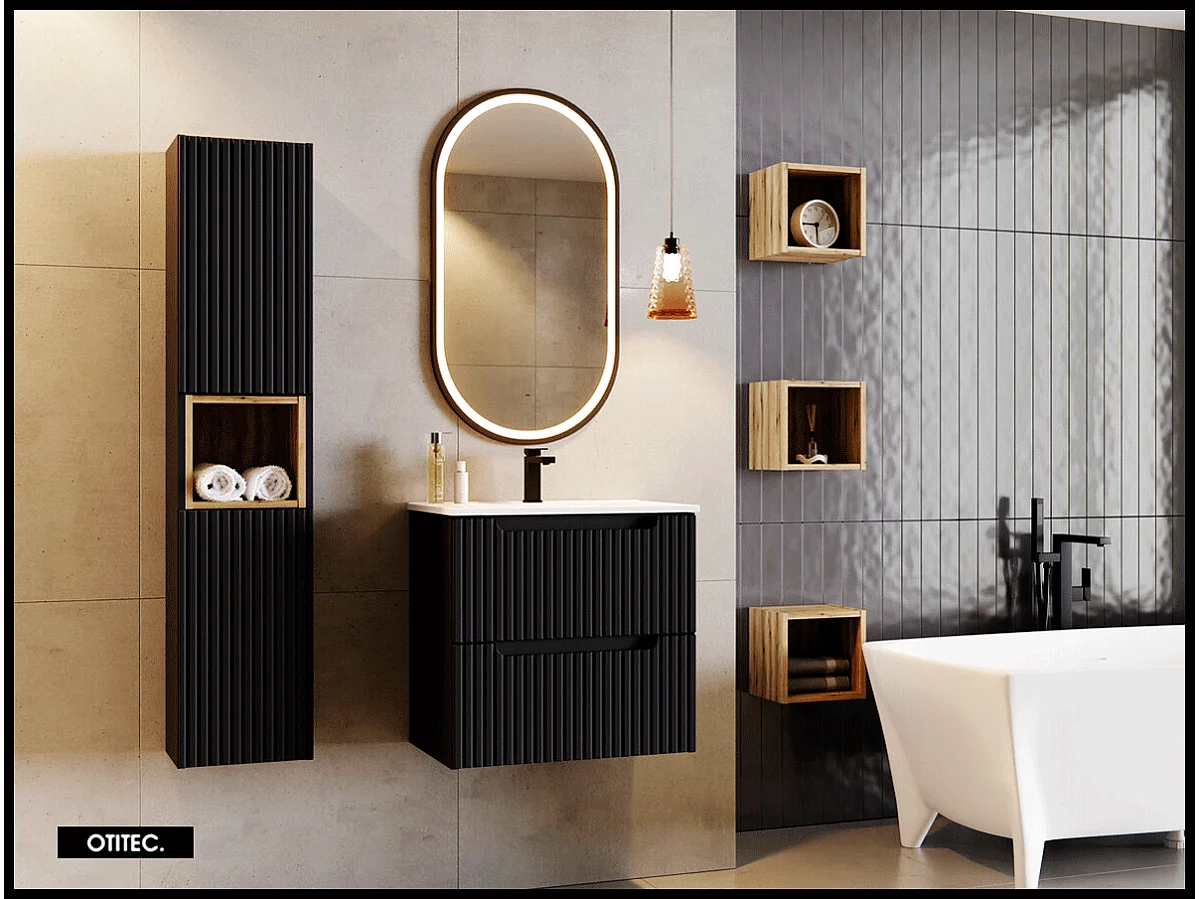 Meuble sous vasque de 60 cm - Noir - 2 tiroirs - VOLTA