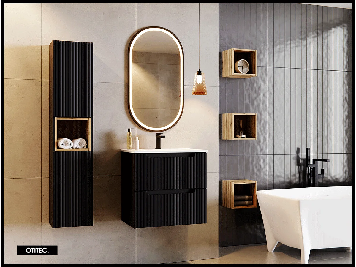 Meuble sous vasque de 60 cm - Noir - 2 tiroirs - VOLTA