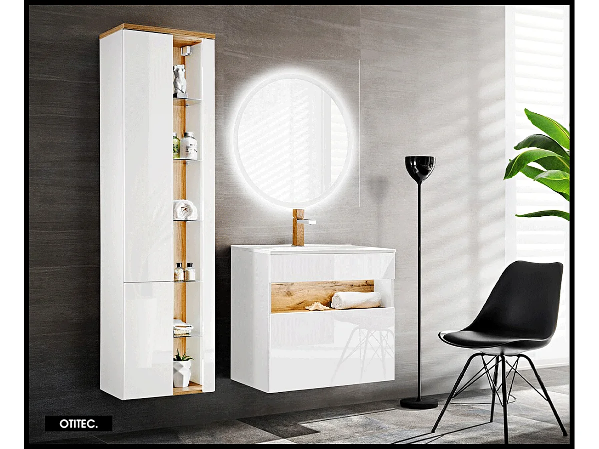 Meuble sous vasque de 60 cm - Blanc - 1 tiroir - CYCLO