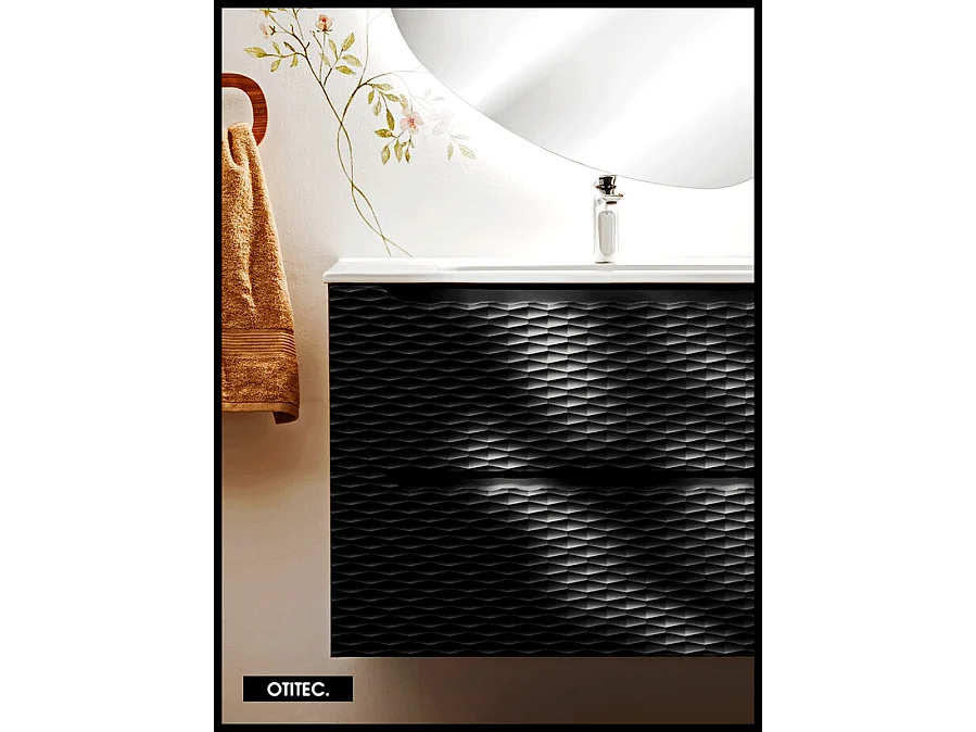 Meuble sous vasque de 60 cm - Noir - 2 tiroirs - SEA