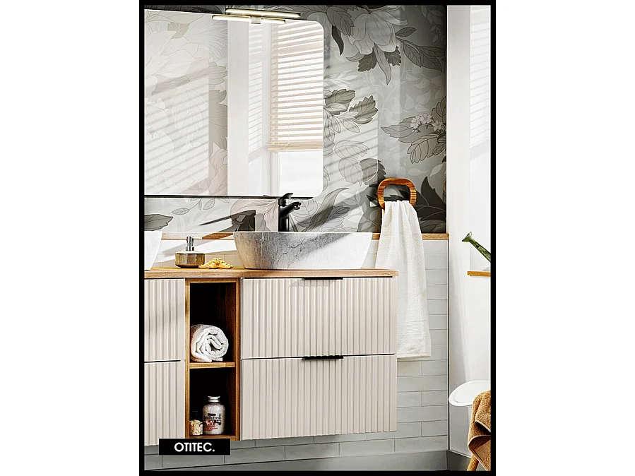 Meuble sous vasque de 60 cm - Cachemire Mat - 2 tiroirs - LIVA