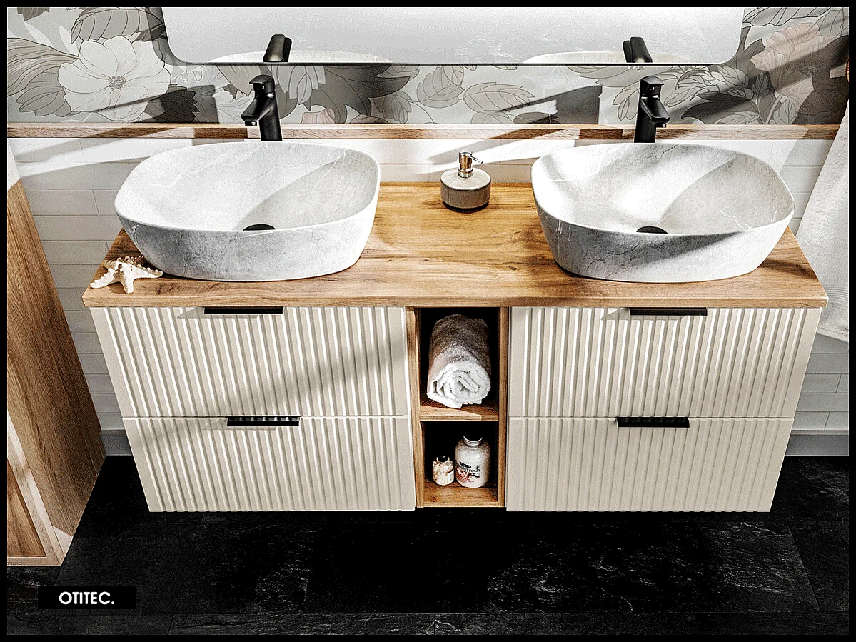 Meuble sous vasque de 60 cm - Cachemire Mat - 2 tiroirs - LIVA