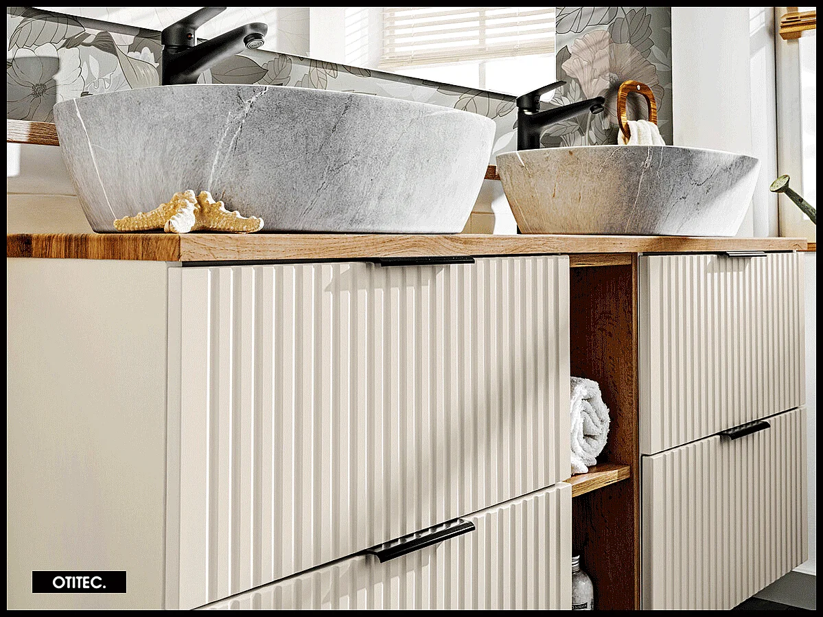 Meuble sous vasque de 60 cm - Cachemire Mat - 2 tiroirs - LIVA