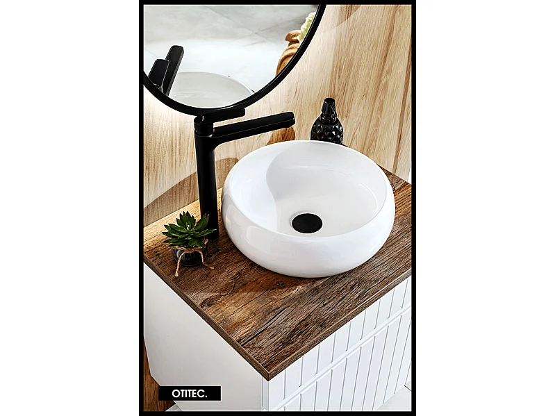 Meuble sous vasque de 80 cm - Blanc - 1 tiroir - MINO