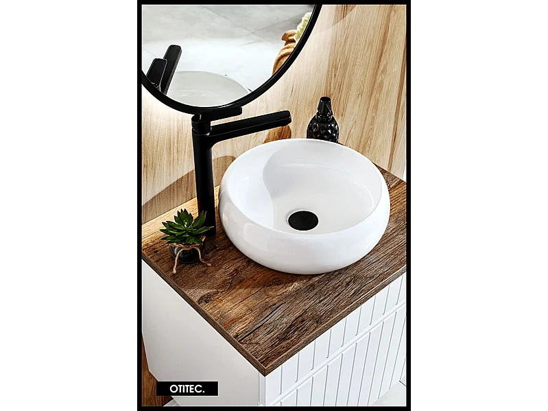 Meuble sous vasque de 80 cm - Blanc - 1 tiroir - MINO