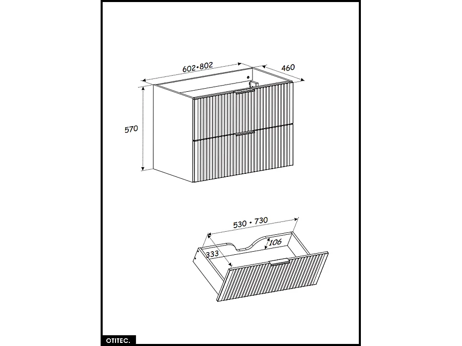 Meuble sous vasque - 80 cm - 2 tiroirs - Chêne - WOTANIA