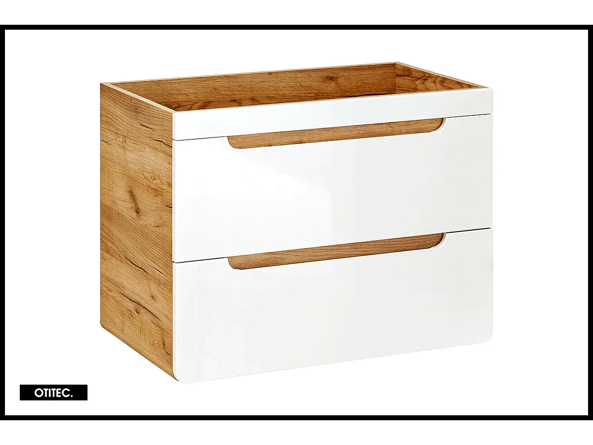 Meuble sous vasque de 80 cm - Blanc - 2 tiroirs - PASTI