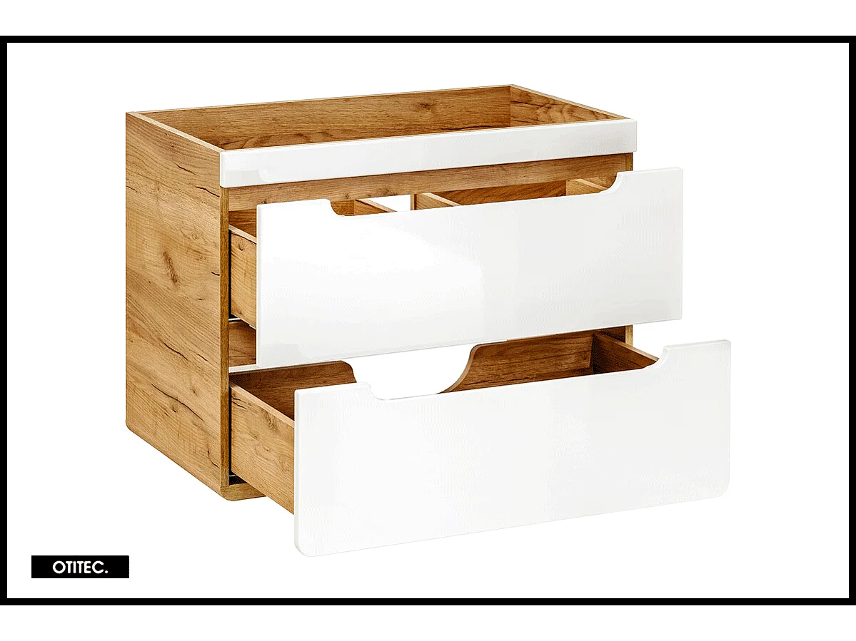 Meuble sous vasque de 80 cm - Blanc - 2 tiroirs - PASTI