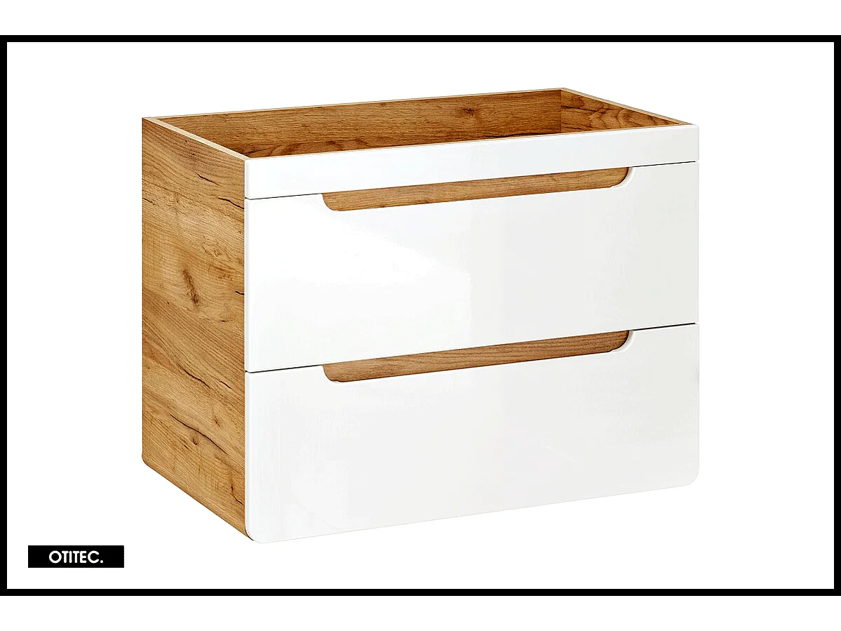 Meuble sous vasque de 80 cm - Blanc - 2 tiroirs - PASTI