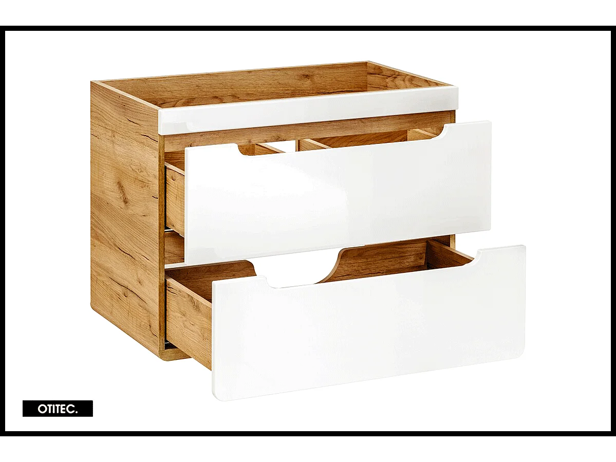 Meuble sous vasque de 80 cm - Blanc - 2 tiroirs - PASTI