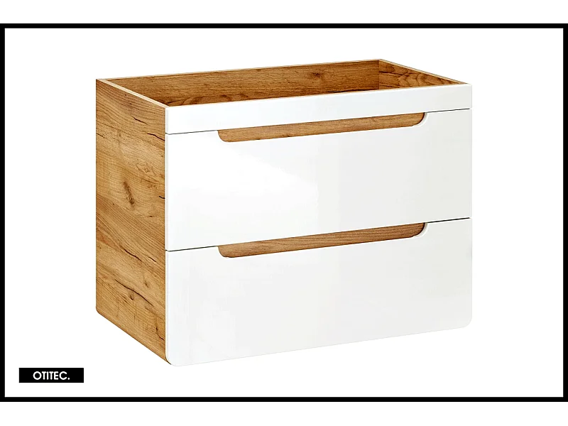 Meuble sous vasque de 80 cm - Blanc - 2 tiroirs - PASTI