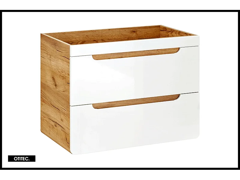 Meuble sous vasque de 80 cm - Blanc - 2 tiroirs - PASTI