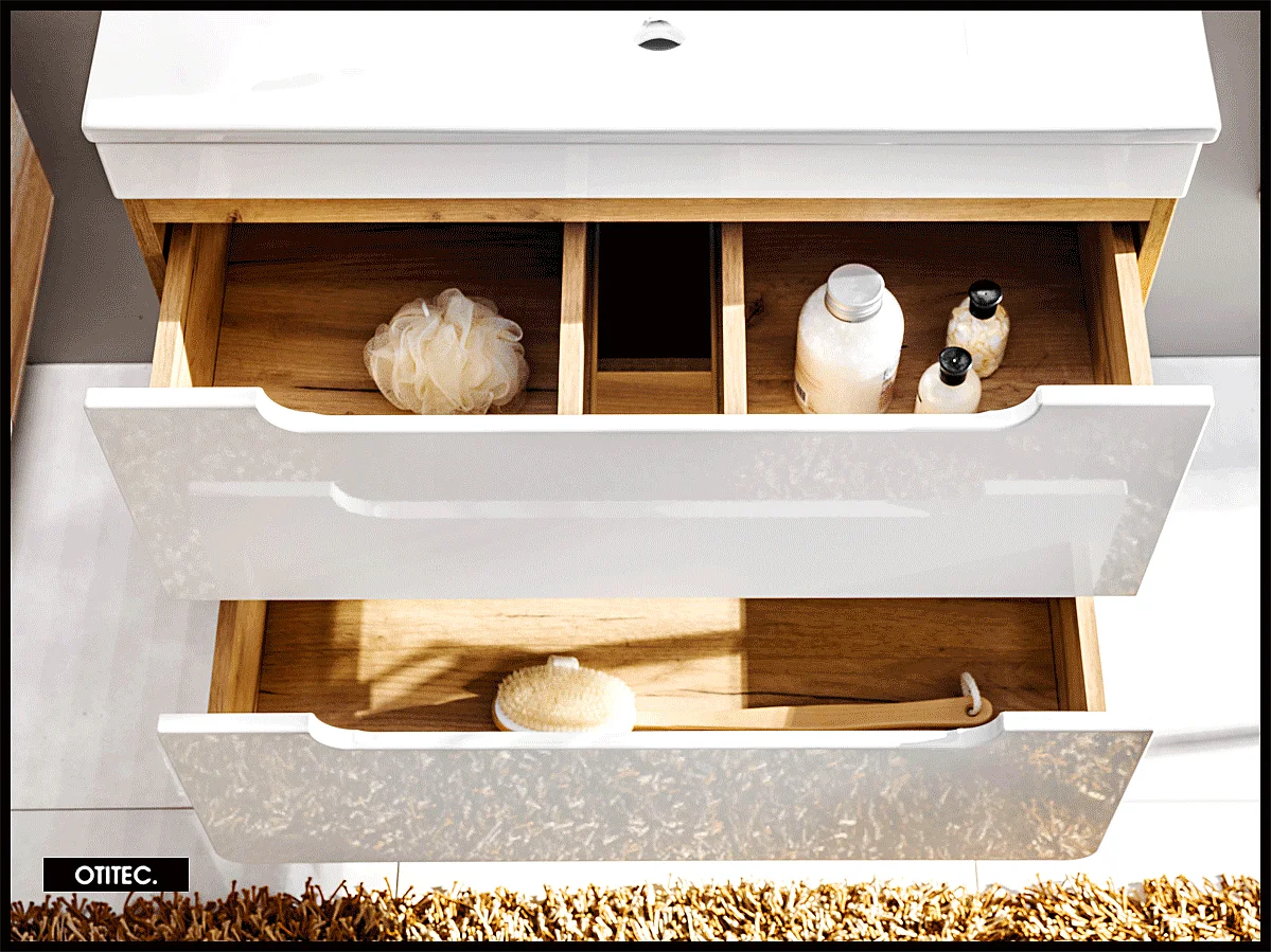 Meuble sous vasque de 60 cm - Blanc - 2 tiroirs - PASTI