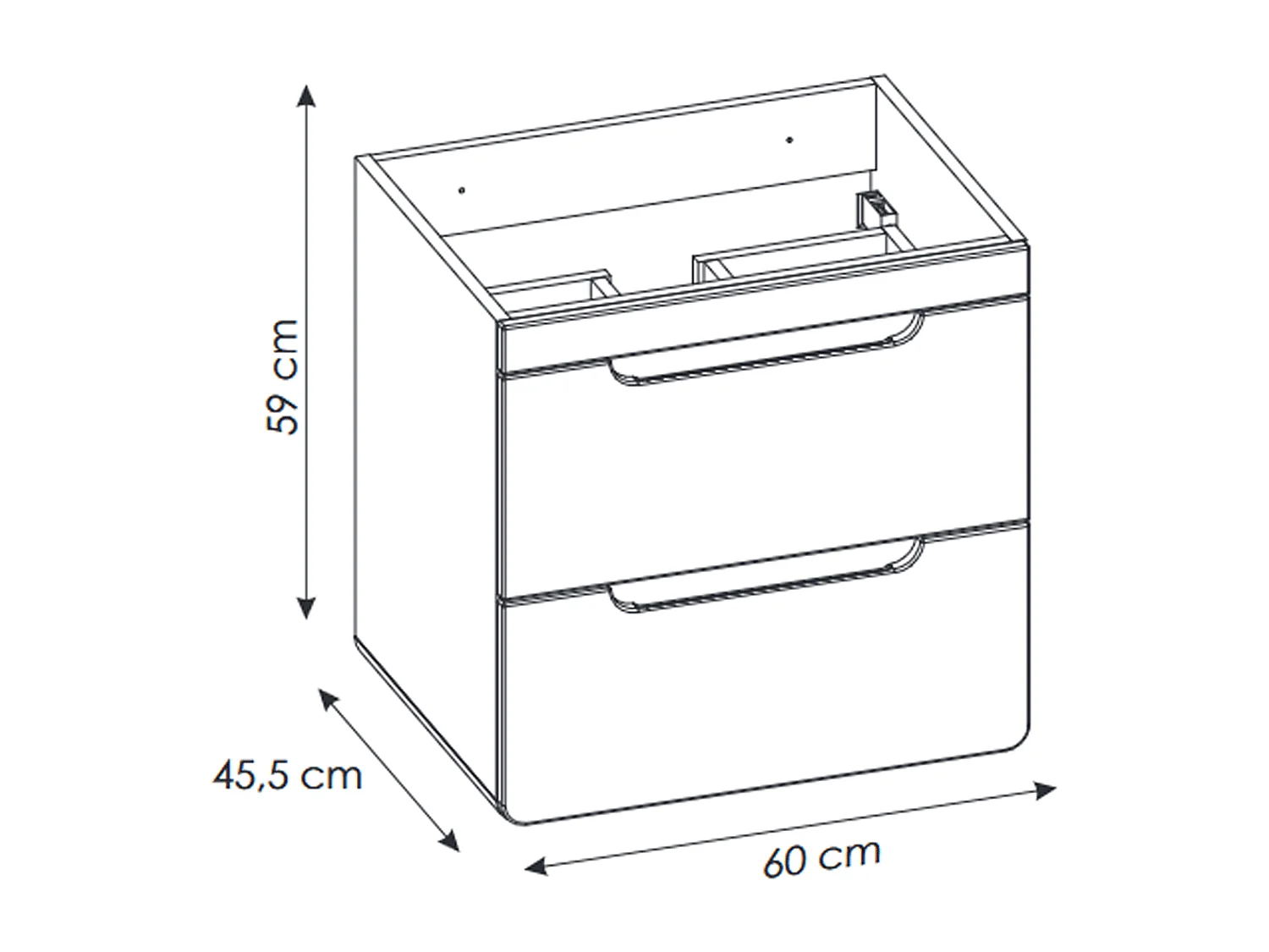 Meuble sous vasque de 60 cm - Blanc - 2 tiroirs - PASTI