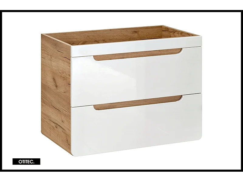 Meuble sous vasque de 60 cm - Blanc - 2 tiroirs - PASTI