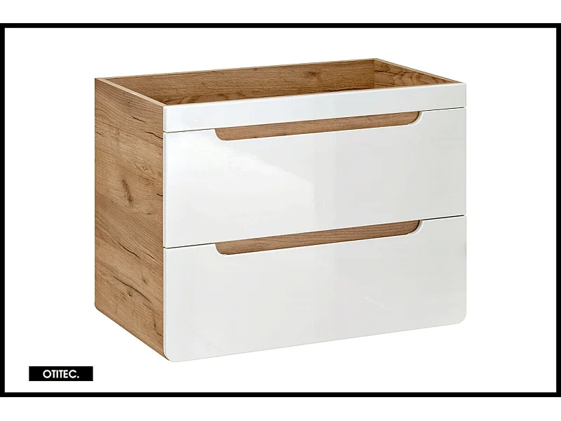 Meuble sous vasque de 60 cm - Blanc - 2 tiroirs - PASTI