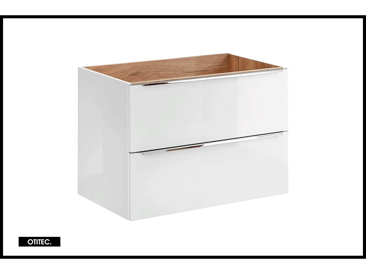 Meuble sous vasque de 80 cm - Blanc - 2 tiroirs - LISOA