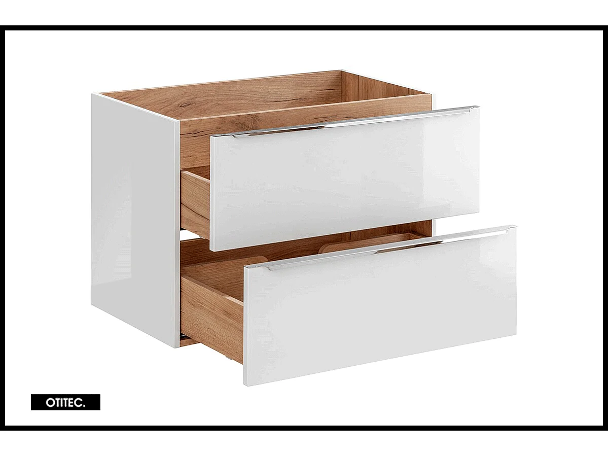 Meuble sous vasque de 80 cm - Blanc - 2 tiroirs - LISOA