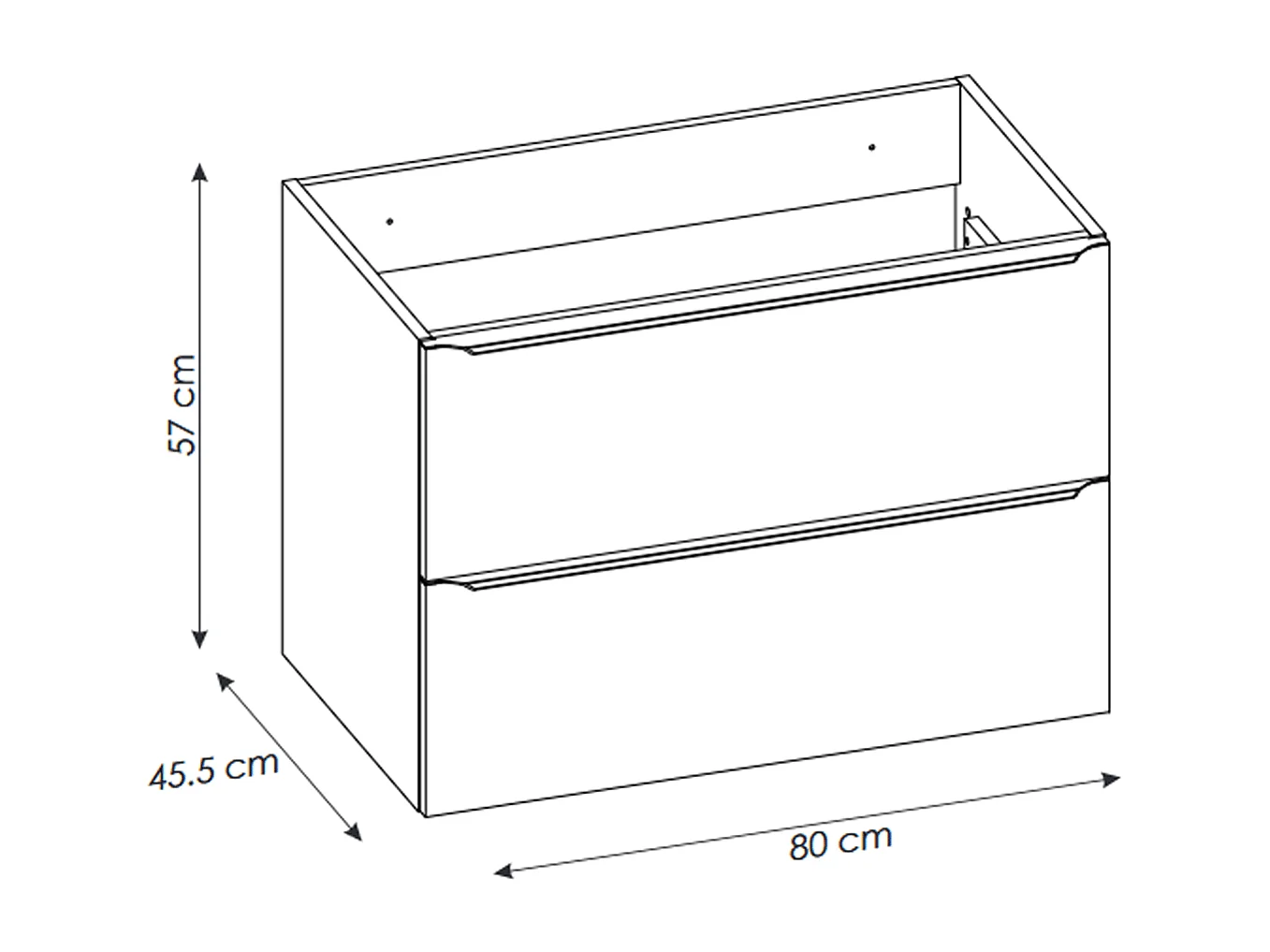 Meuble sous vasque de 80 cm - Blanc - 2 tiroirs - LISOA