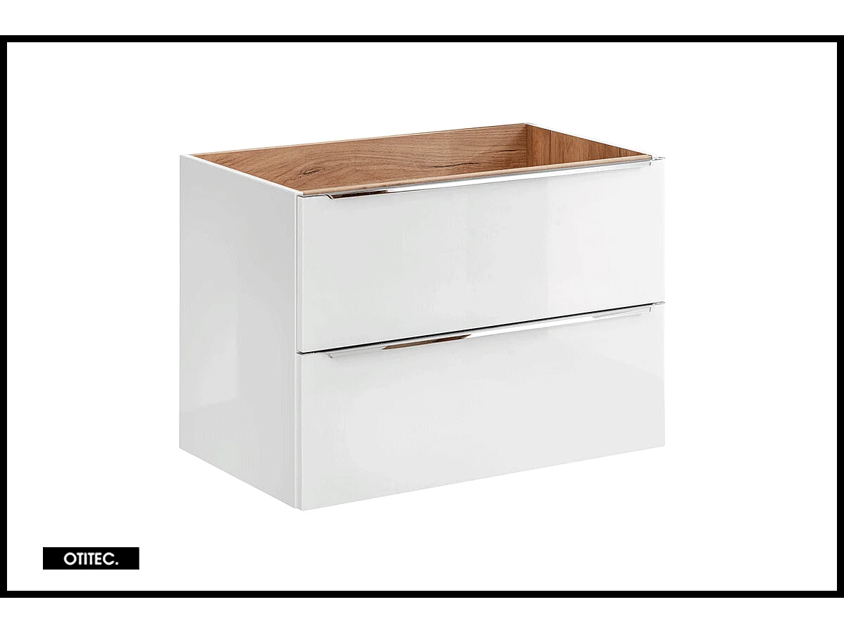 Meuble sous vasque de 80 cm - Blanc - 2 tiroirs - LISOA