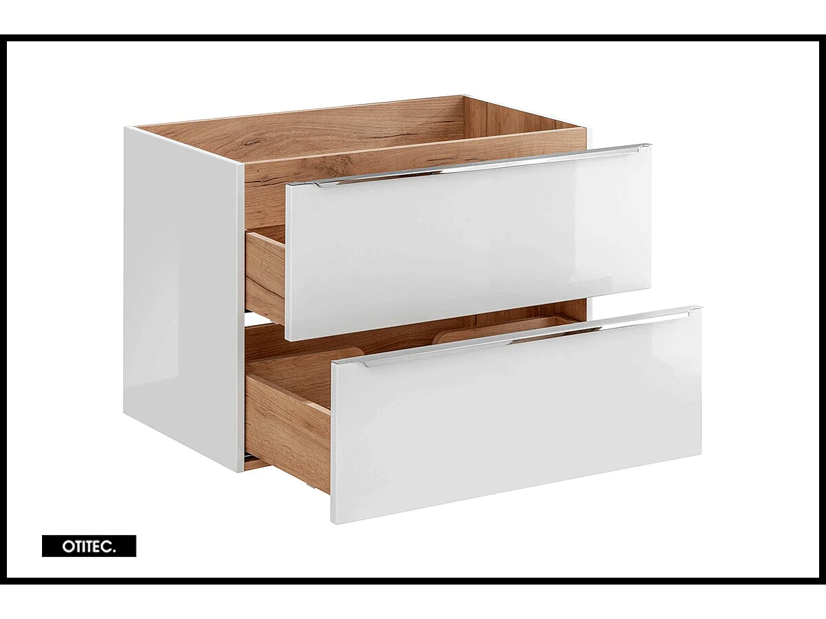 Meuble sous vasque de 80 cm - Blanc - 2 tiroirs - LISOA