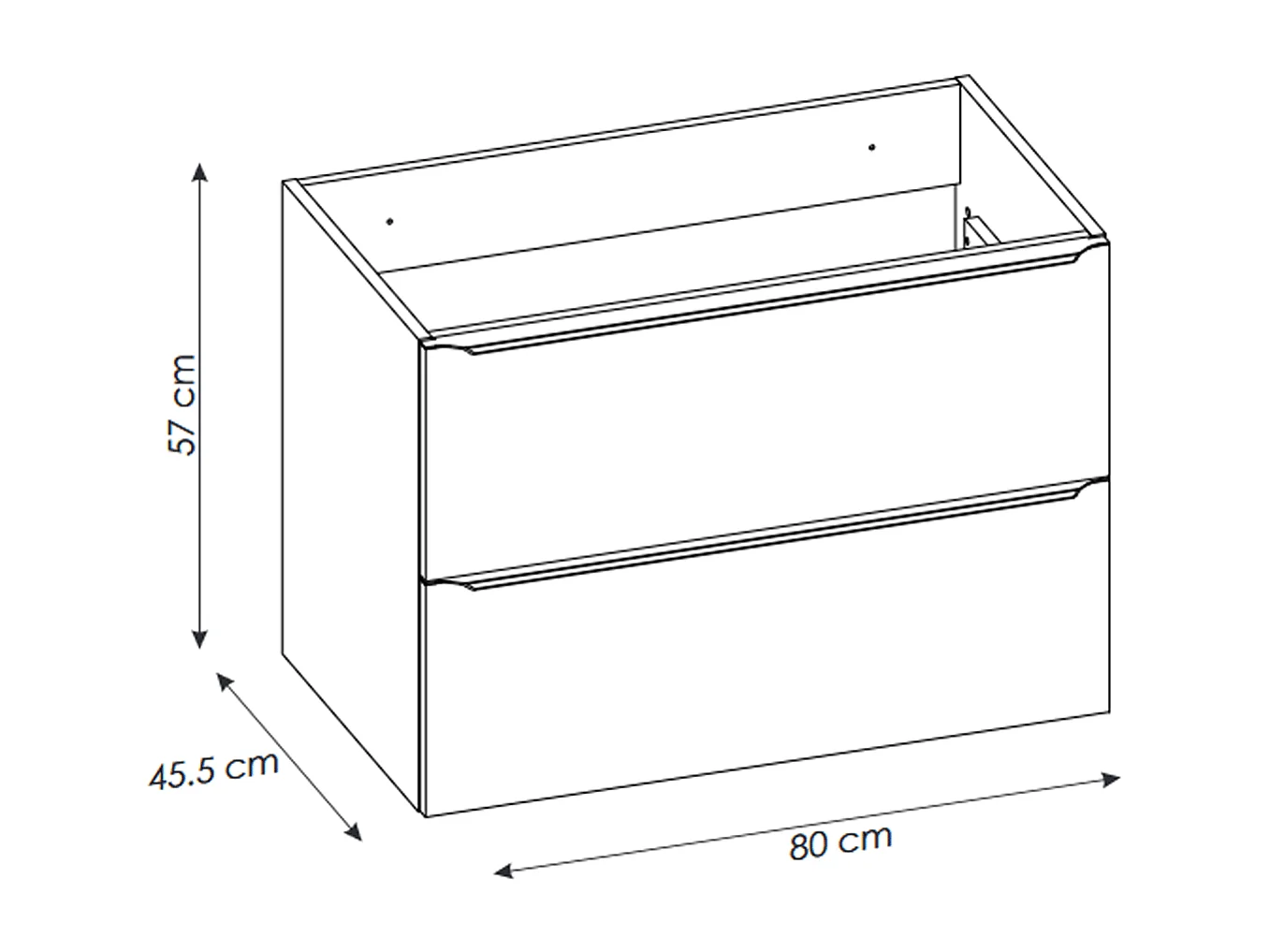 Meuble sous vasque de 80 cm - Blanc - 2 tiroirs - LISOA