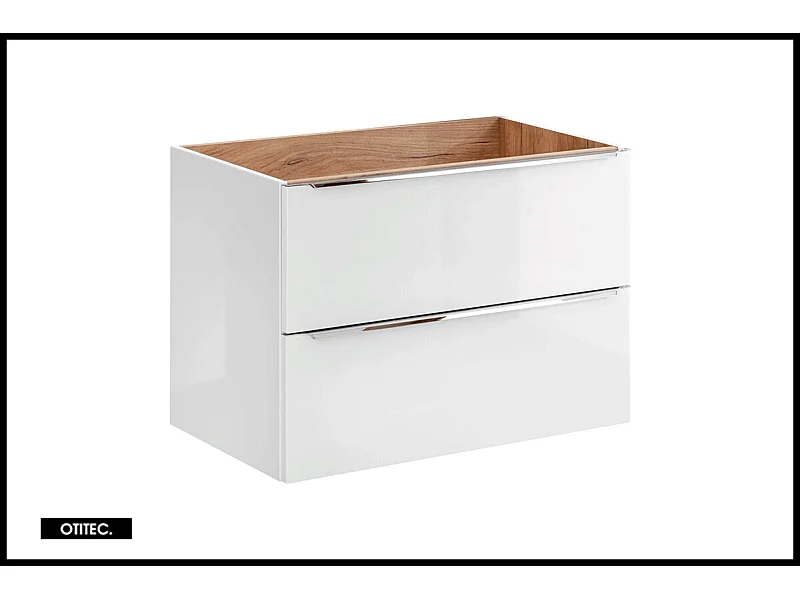 Meuble sous vasque de 80 cm - Blanc - 2 tiroirs - LISOA