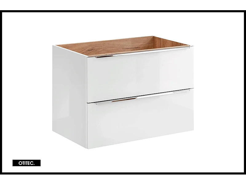 Meuble sous vasque de 80 cm - Blanc - 2 tiroirs - LISOA