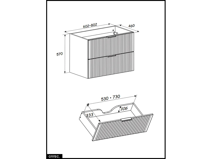 Meuble sous vasque - 60 cm - 2 tiroirs - Chêne - WOTANIA