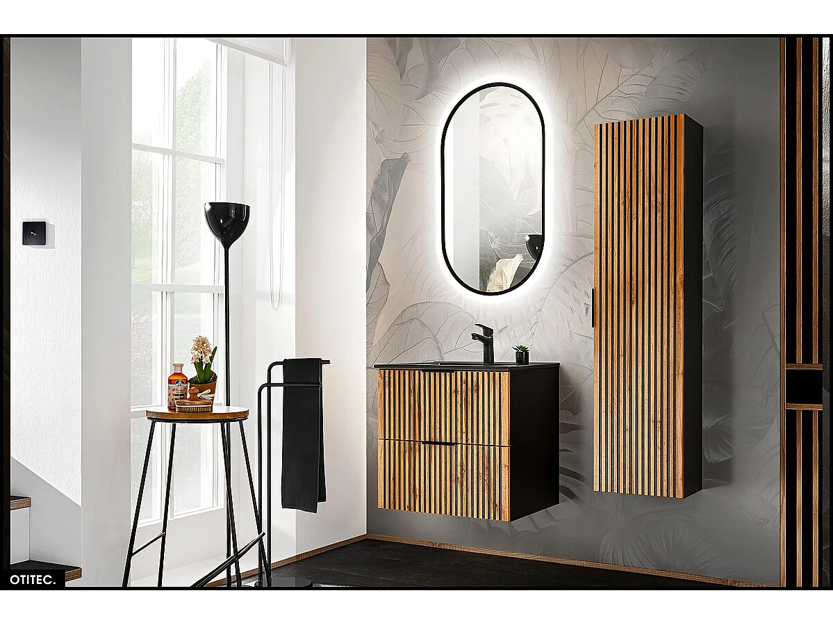 Meuble sous vasque - 60 cm - 2 tiroirs - Chêne - WOTANIA