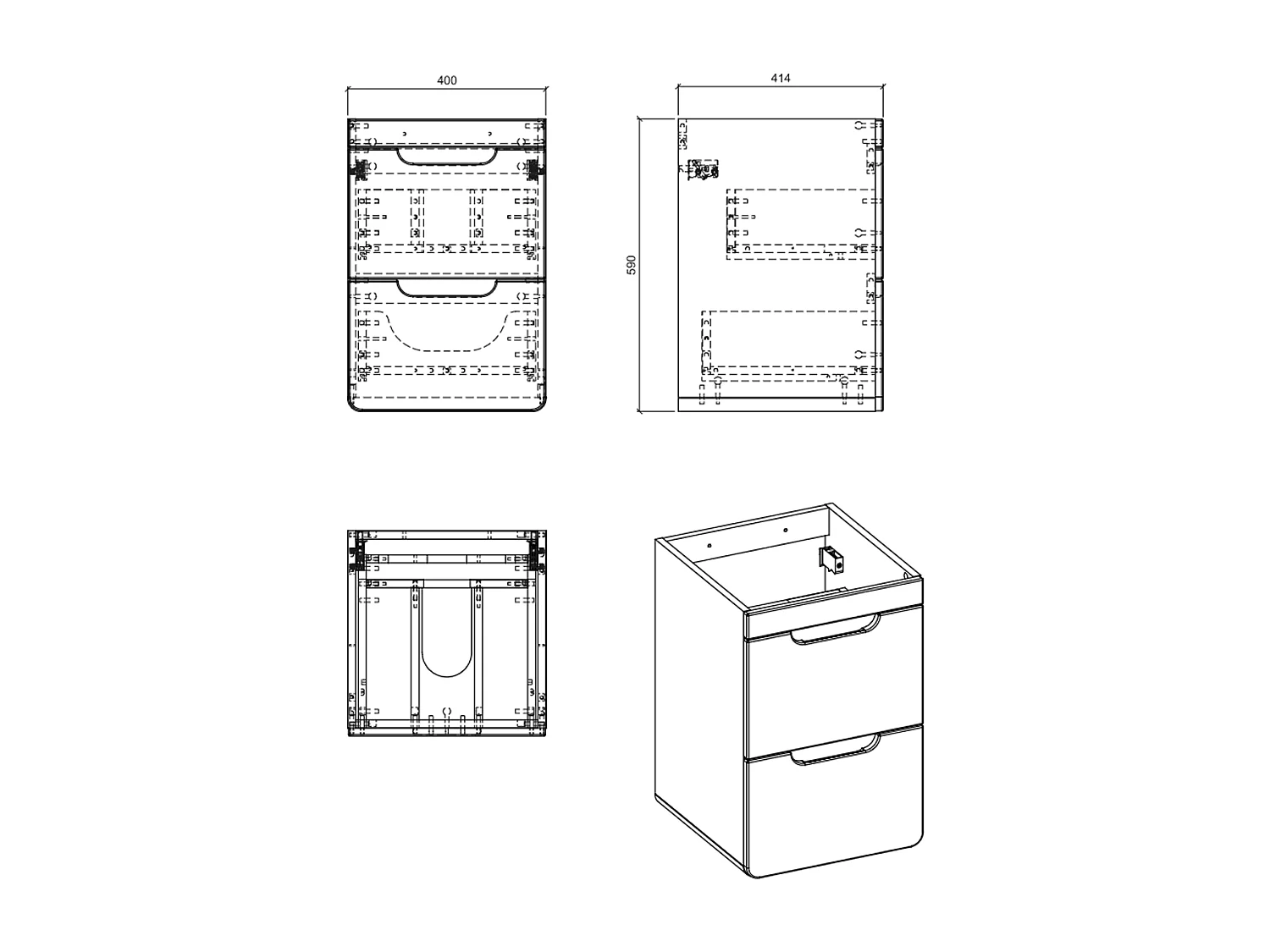 Meuble sous vasque de 40 cm - Oak - 2 tiroirs - PASTI