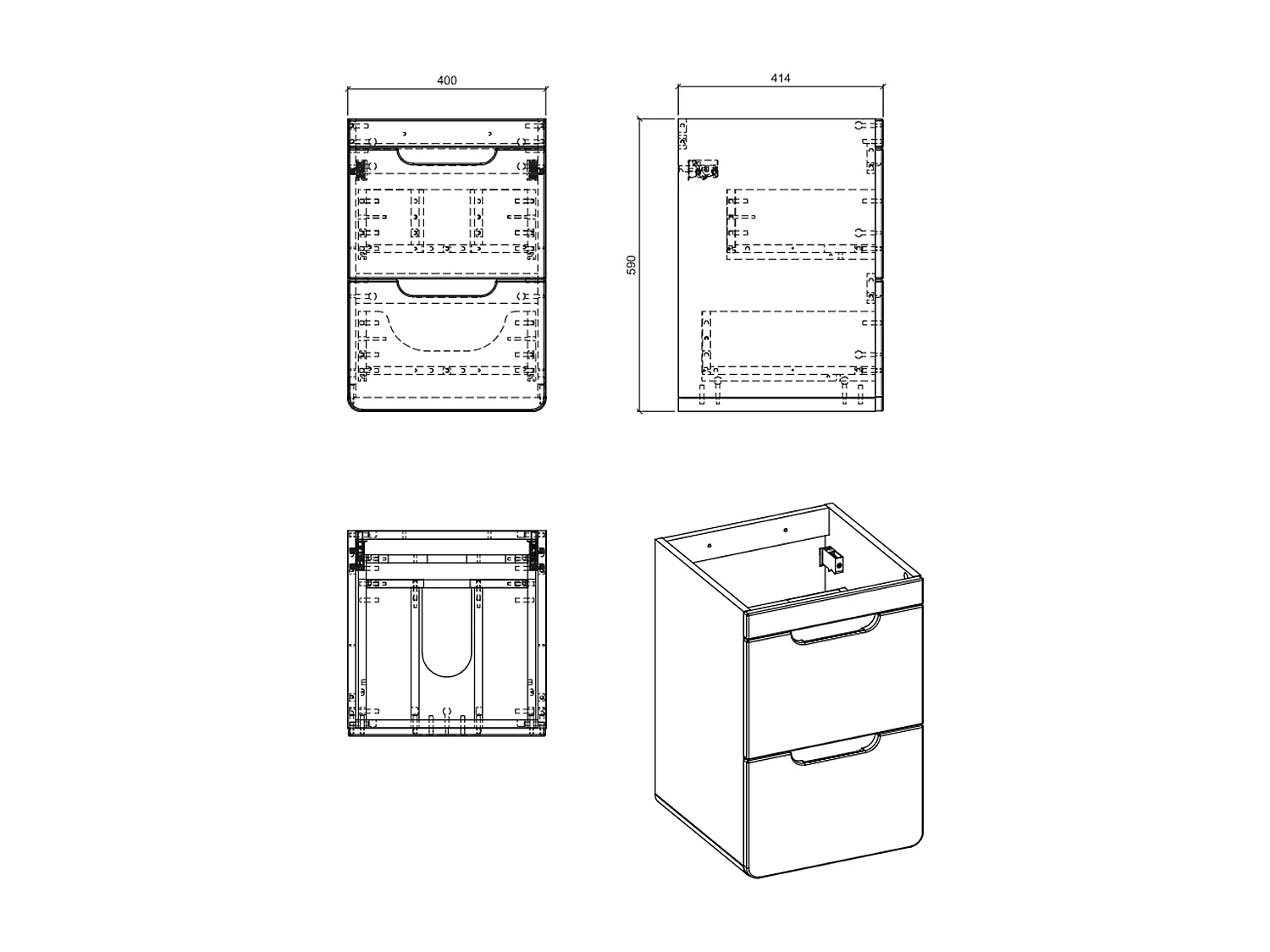 Meuble sous vasque de 40 cm - Oak - 2 tiroirs - PASTI