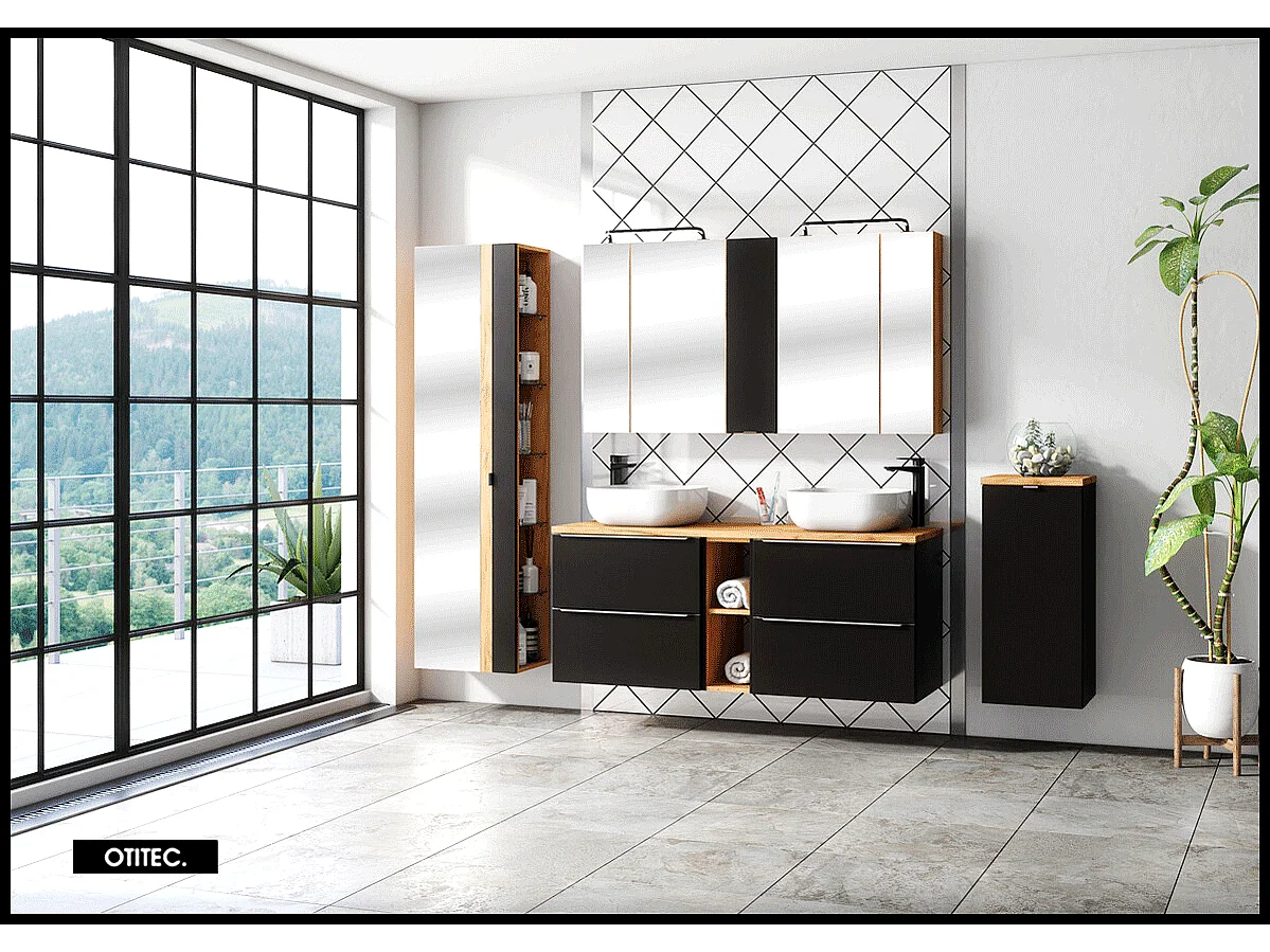 Meuble sous vasque de 60 cm - Noir Mat - 2 tiroirs - LISOA