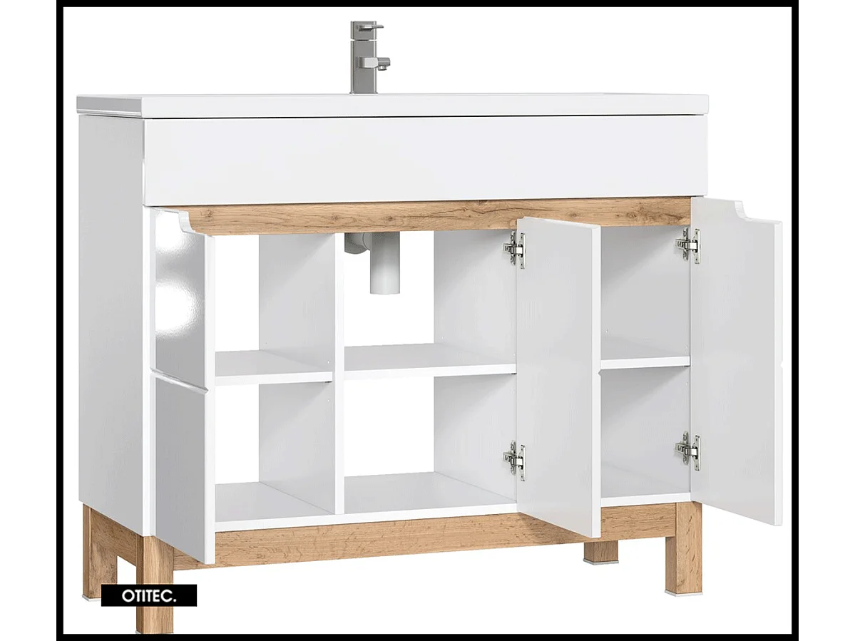 Meuble sous vasque de 100 cm - Blanc - 3 portes - BALI WHITE