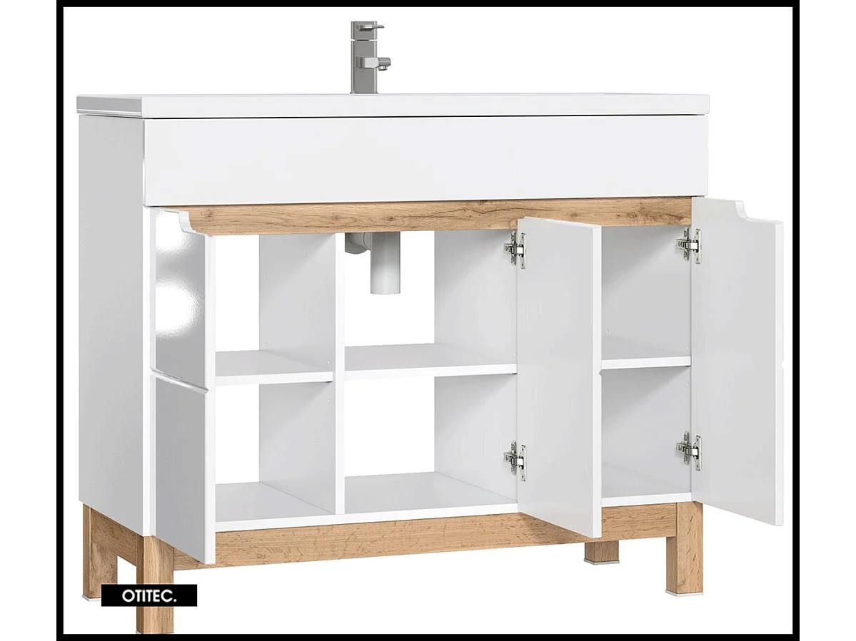 Meuble sous vasque de 100 cm - Blanc - 3 portes - BALI WHITE