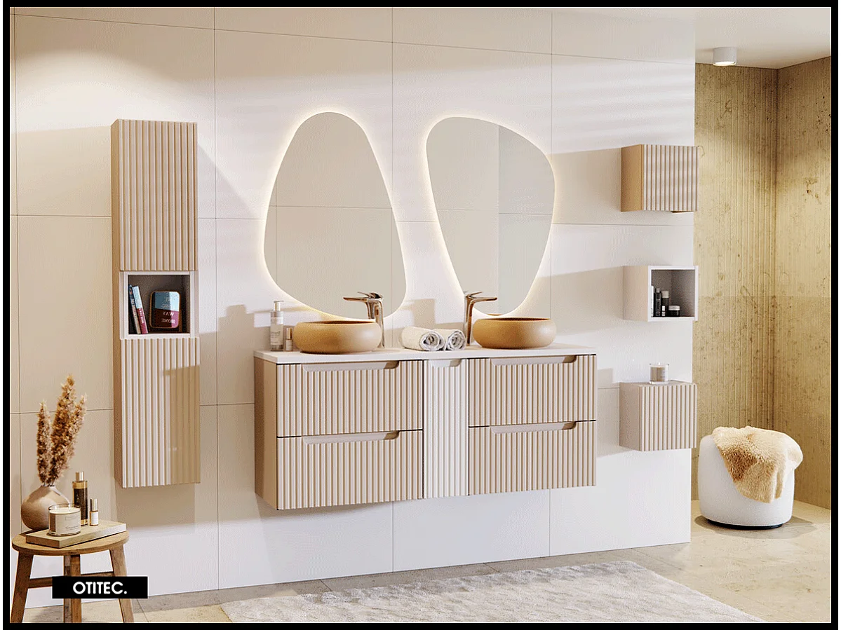 Meuble sous vasque de 60 cm - Cachemire Mat - 2 tiroirs - VOLTA