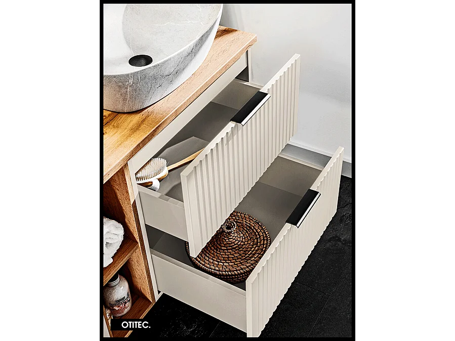 Meuble sous vasque de 80 cm - Cachemire Mat - 2 tiroirs - LIVA