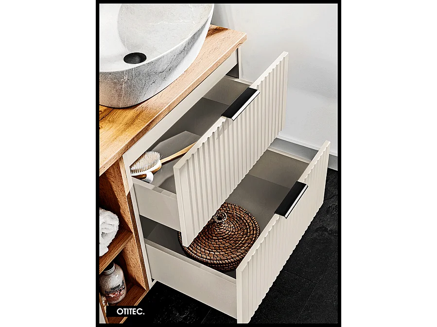 Meuble sous vasque de 80 cm - Cachemire Mat - 2 tiroirs - LIVA