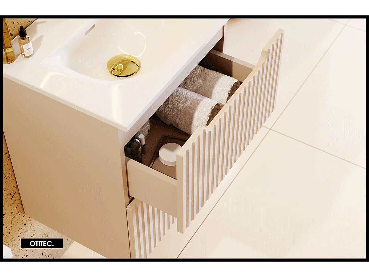 Meuble sous vasque de 50 cm - Cachemire Mat - 2 tiroirs - VOLTA