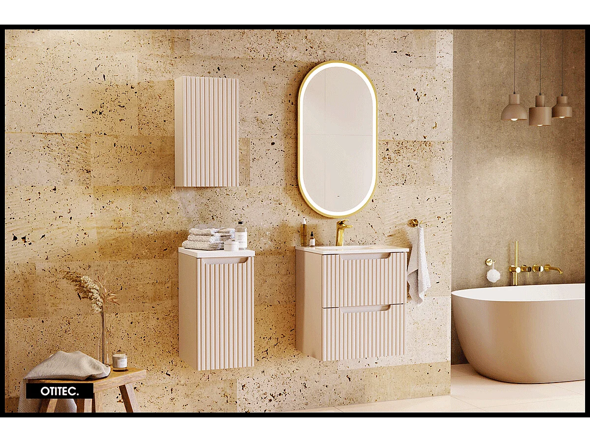 Meuble sous vasque de 50 cm - Cachemire Mat - 2 tiroirs - VOLTA