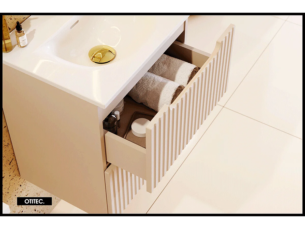 Meuble sous vasque de 50 cm - Cachemire Mat - 2 tiroirs - VOLTA