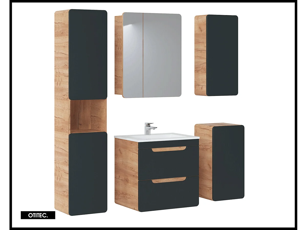 Meuble sous vasque de 60 cm - Gris - 2 tiroirs - PASTI