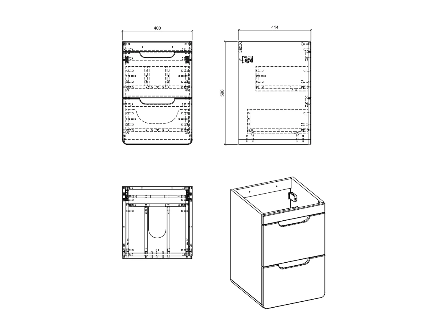 Meuble sous vasque de 60 cm - Gris - 2 tiroirs - PASTI