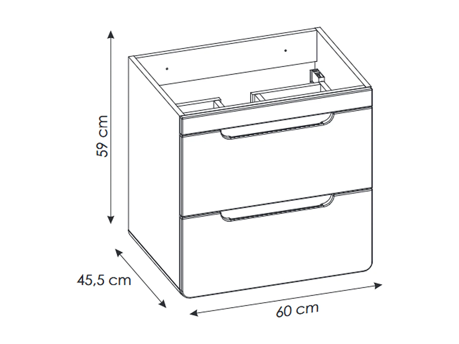 Meuble sous vasque de 60 cm - Gris - 2 tiroirs - PASTI