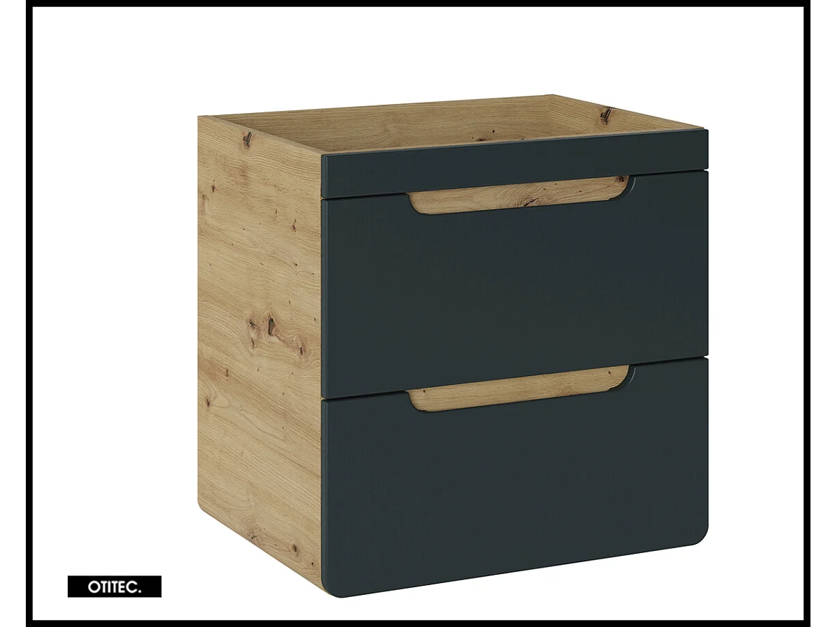 Meuble sous vasque de 60 cm - Gris - 2 tiroirs - PASTI