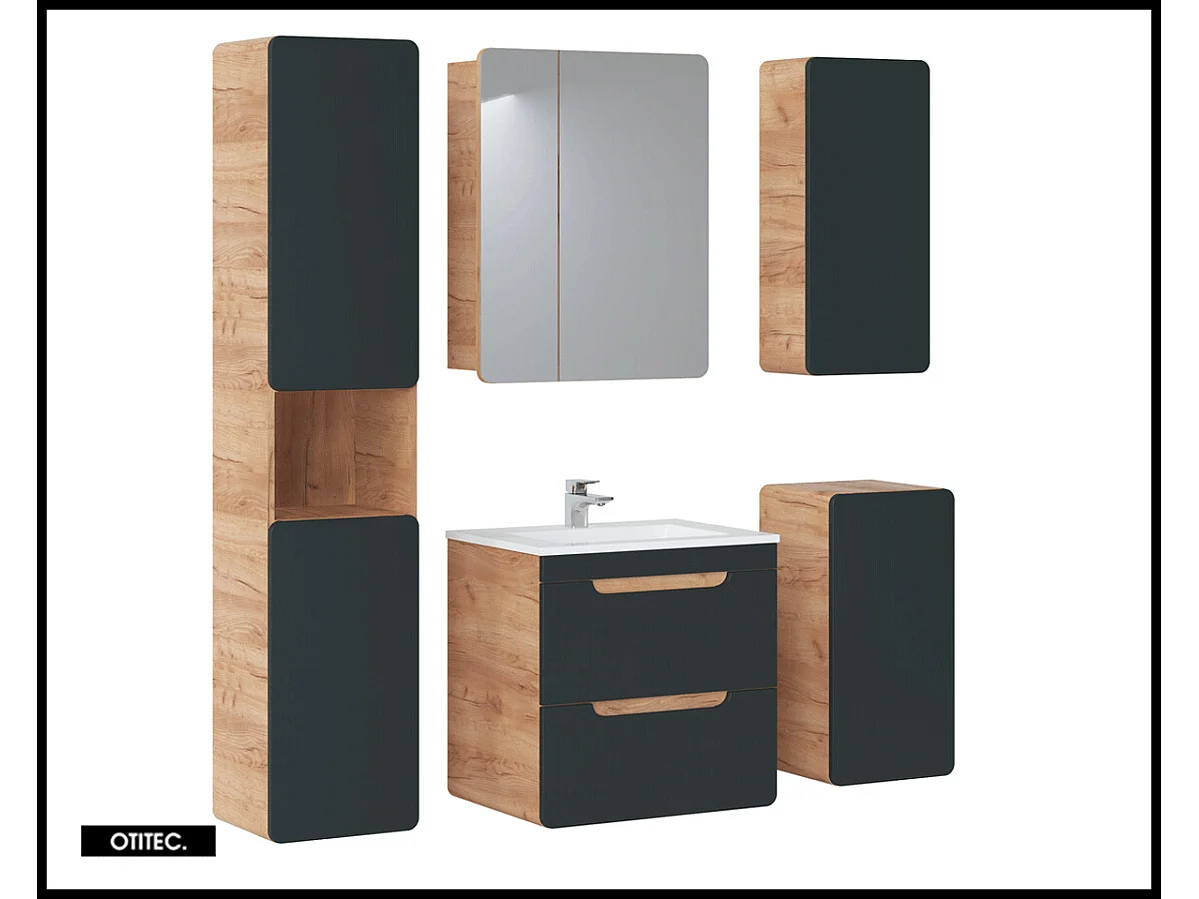 Meuble sous vasque de 60 cm - Gris - 2 tiroirs - PASTI