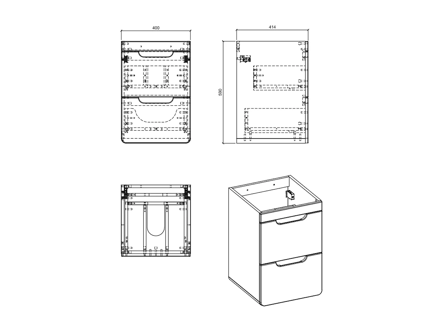 Meuble sous vasque de 60 cm - Gris - 2 tiroirs - PASTI