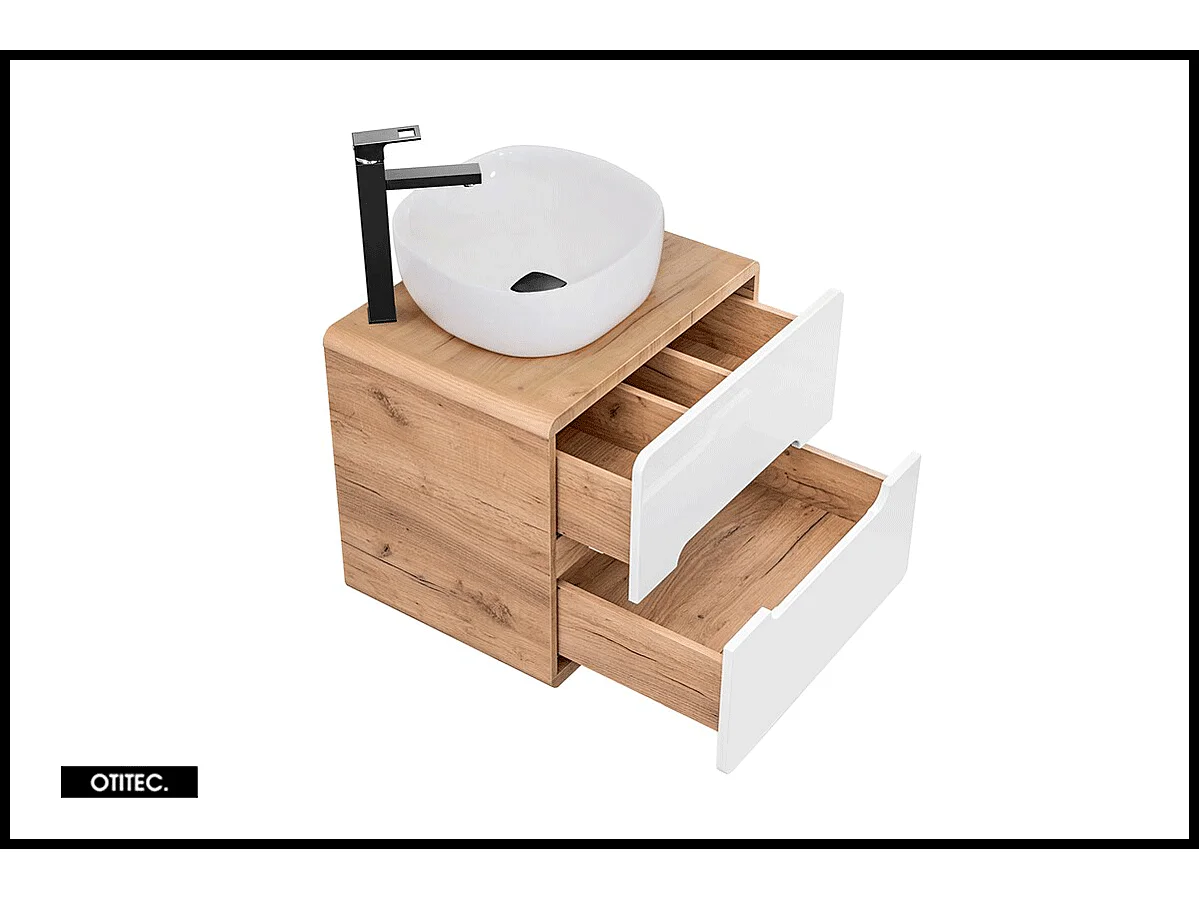 Meuble sous vasque de 60 cm - Blanc - 2 tiroirs - PASTI