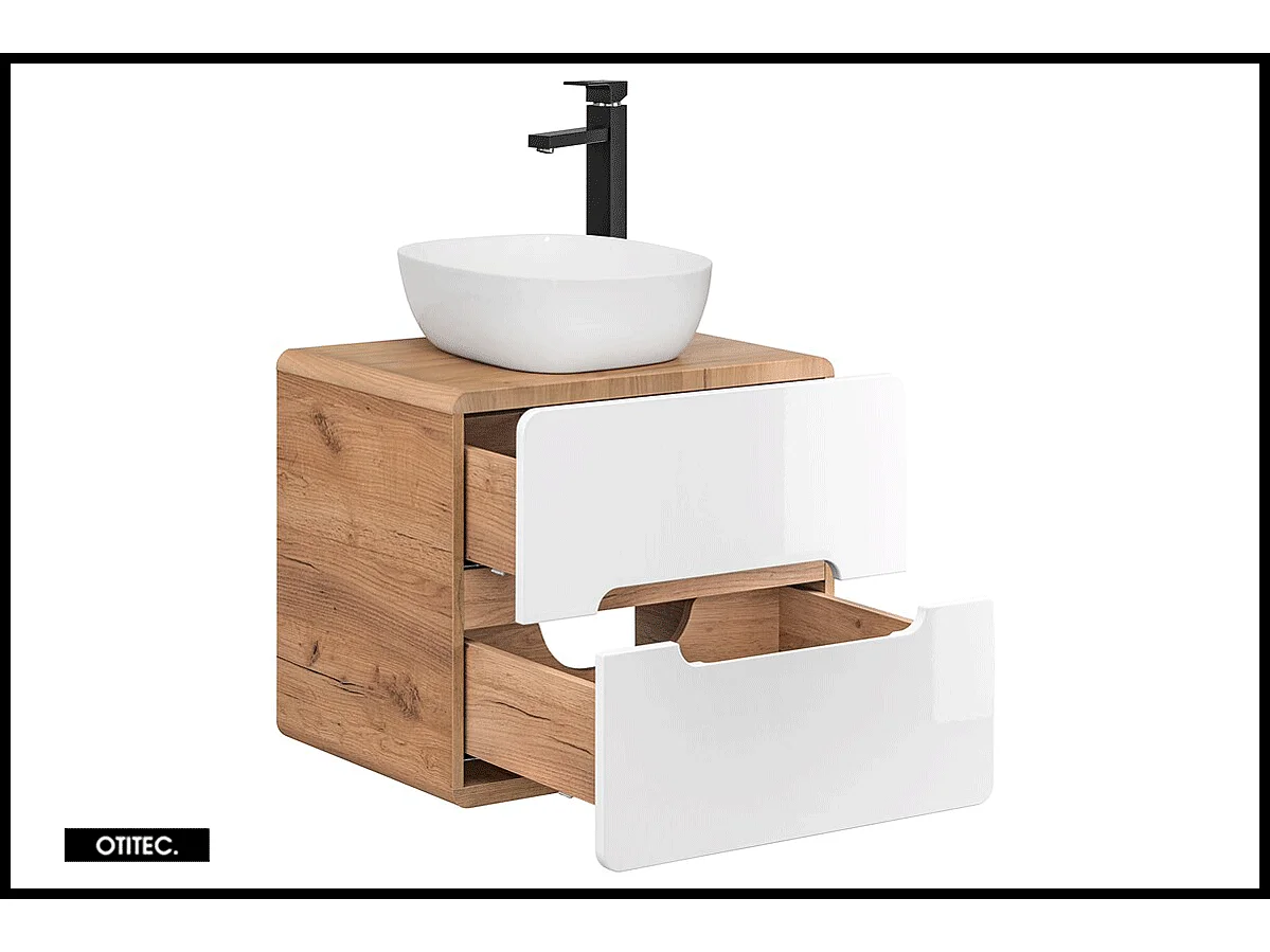 Meuble sous vasque de 60 cm - Blanc - 2 tiroirs - PASTI